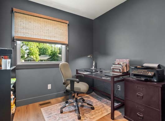 Provenance® Woven Wood Shades in Office Bottom-Up
