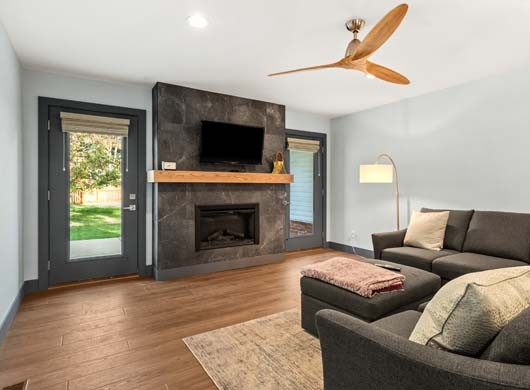 Provenance® Woven Wood Shades in Family Room Up