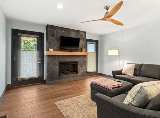 Provenance® Woven Wood Shades in Family Room Top-Down