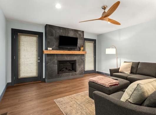 Provenance® Woven Wood Shades in Family Room Down