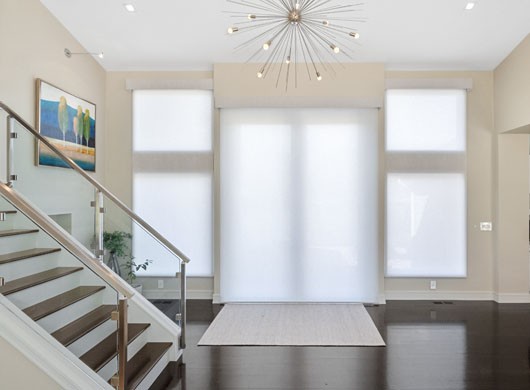 Designer Roller Shades in Entryway Down