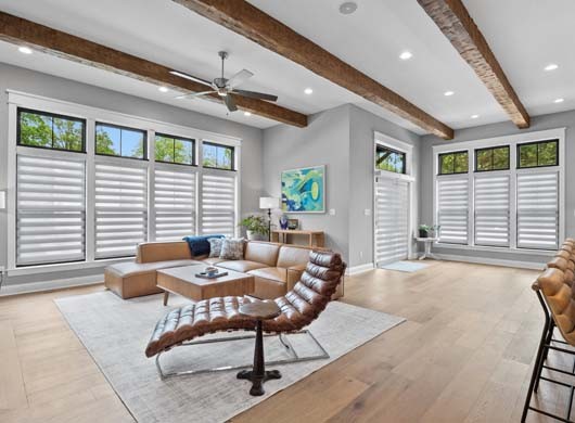 Designer Banded Shades Closed in Living Room