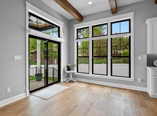 Designer Banded Shades Up in Kitchen