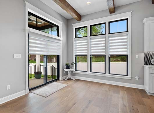 Designer Banded Shades Halfway in Kitchen