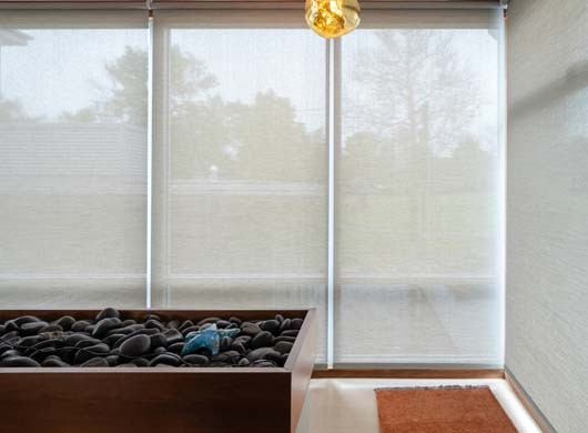 Designer Solar Screen Shades Down in Sunroom