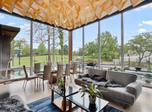 Designer Solar Screen Shades Up in Dining Room