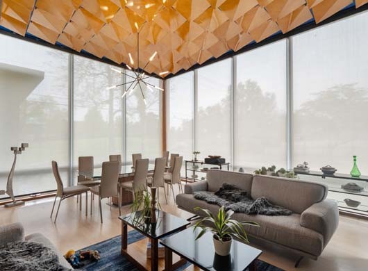 Designer Solar Screen Shades Down in Dining Room