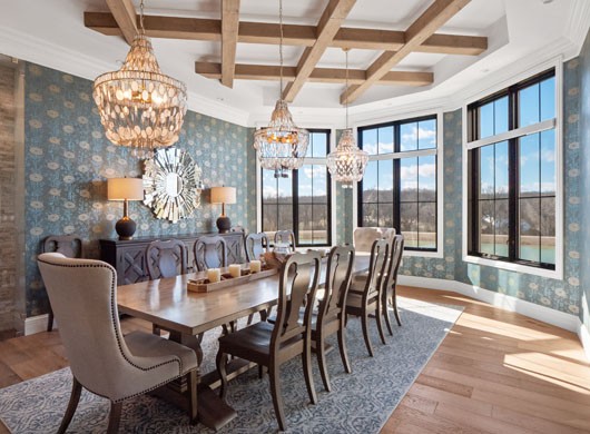 Designer Roller Shades in Dining Room up