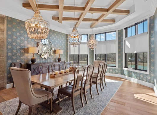 Designer Roller Shades in Dining Room Halfway