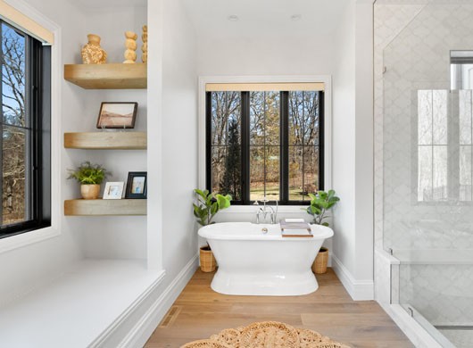 Designer Roller Shades in Bathroom up