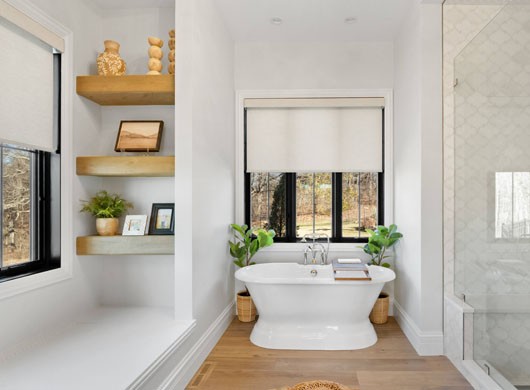 Designer Roller Shades in Bathroom Halfway