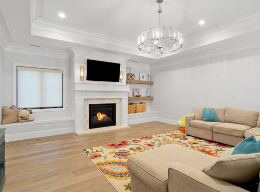 Designer Roller Shades in Living Room down